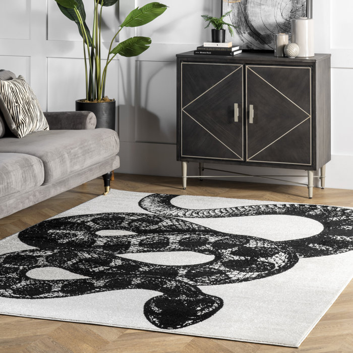 World Menagerie Lovis Serpent Power Loom Performance Black/White Rug & Reviews Wayfair
